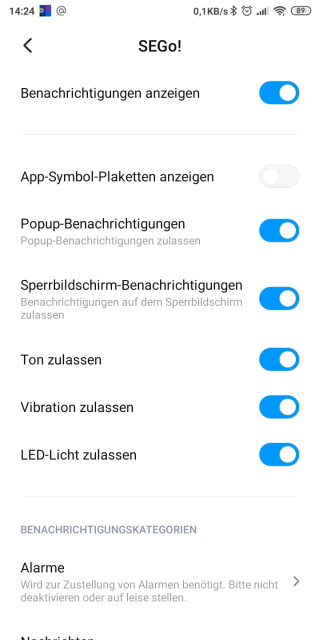 SEGo! Benachrichtigung-Einstellungen