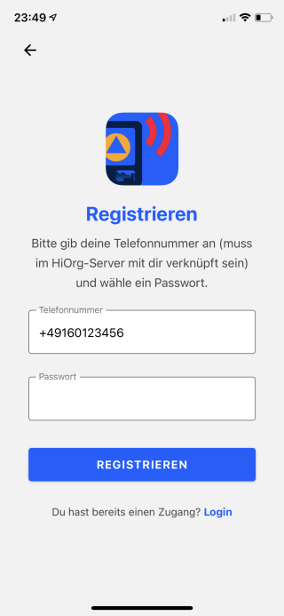 Gib Handynummer und sicheres Passwort ein